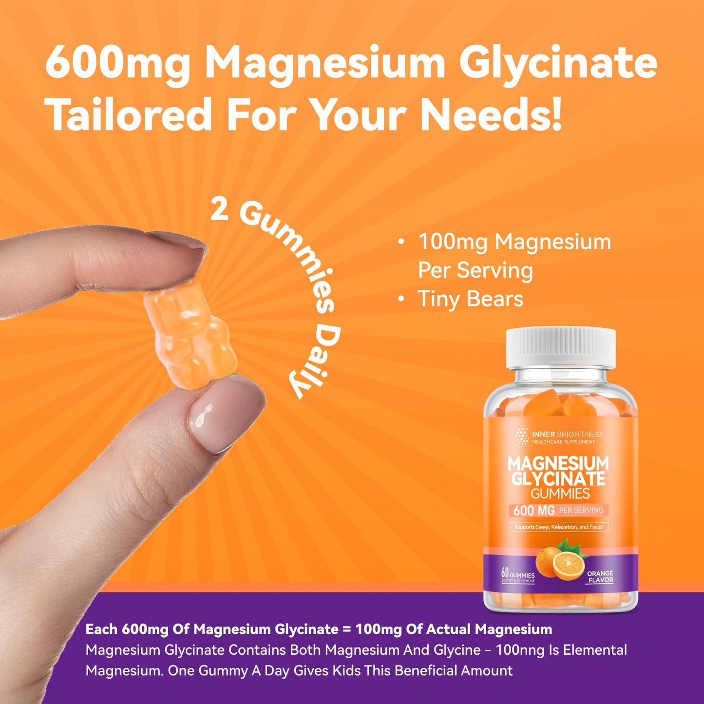Magnesium Glycinate Gummies, 60 Capsules, 1 Pack, Orange Flavor