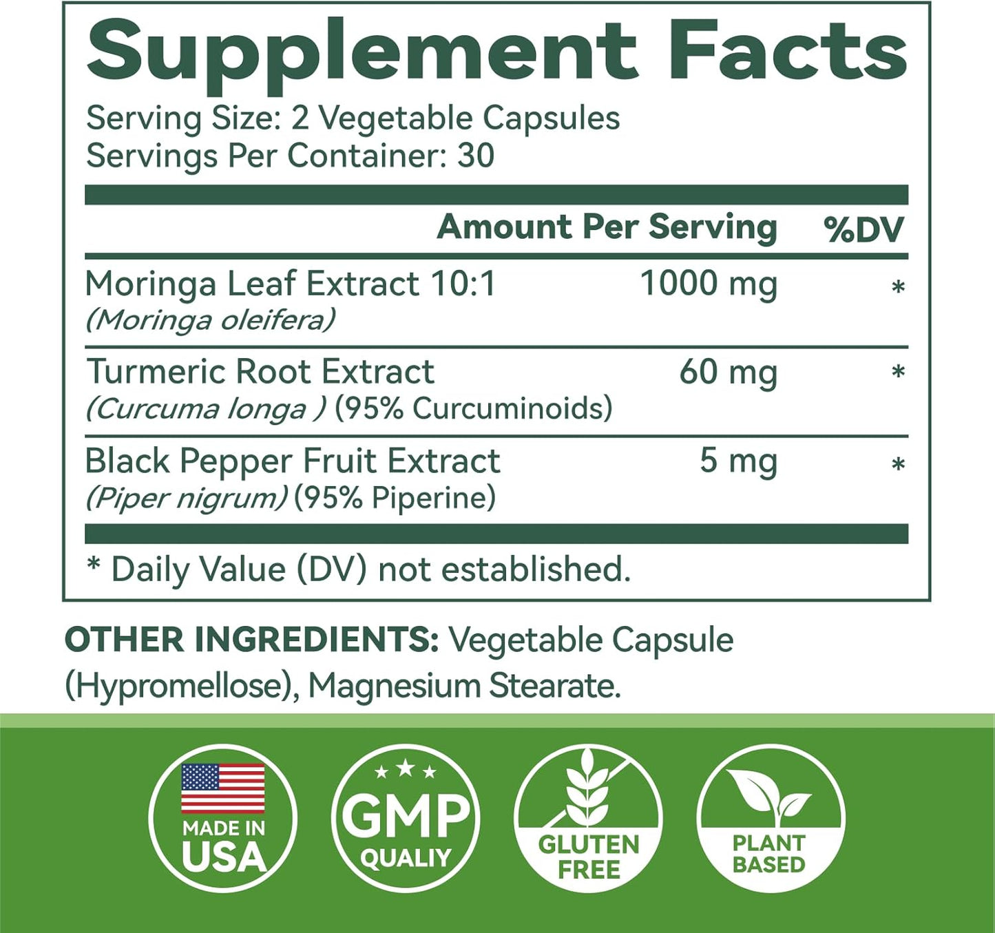 Moringa Capsules 1000mg 60 Count