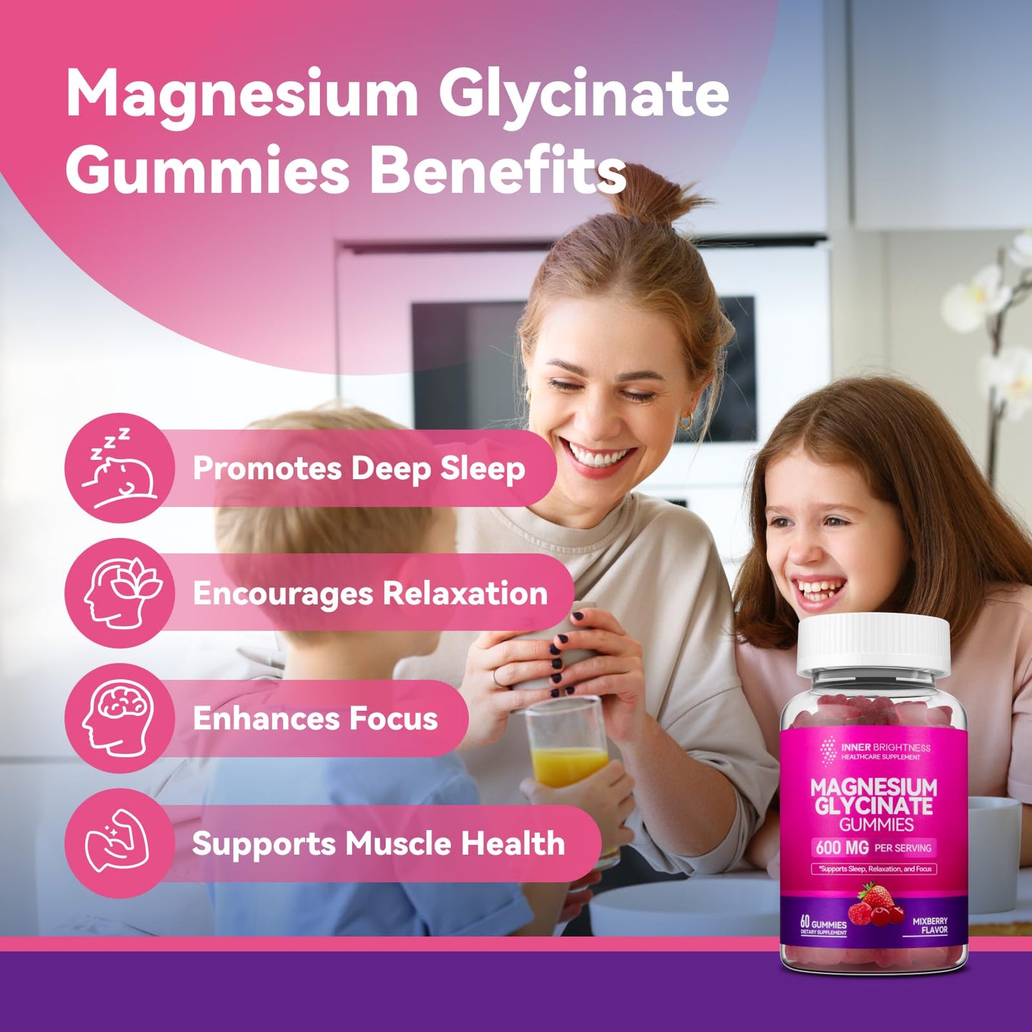 Magnesium Glycinate Gummies, 60 Capsules, 1 Pack, Mixed Berry Flavor