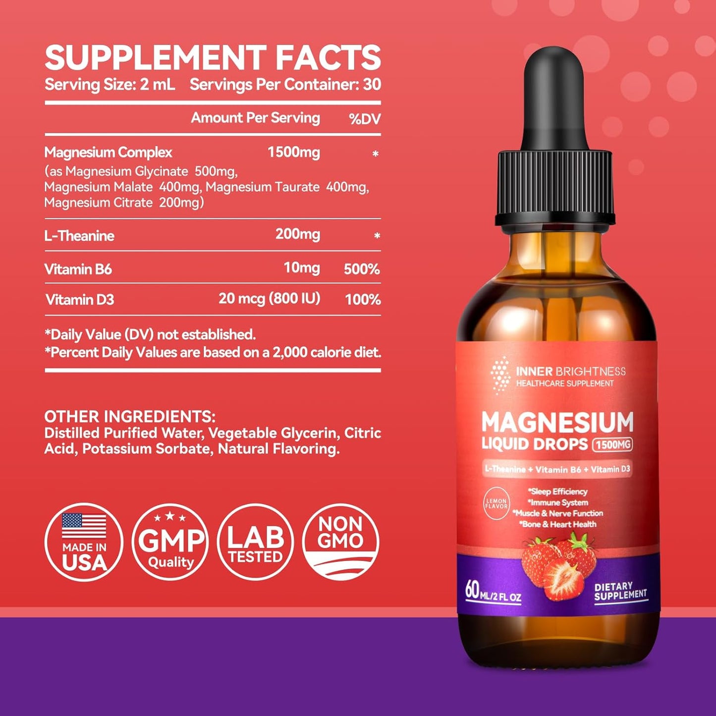 Magnesium Glycinate Liquid Drops, 60ml, Strawberry Flavor