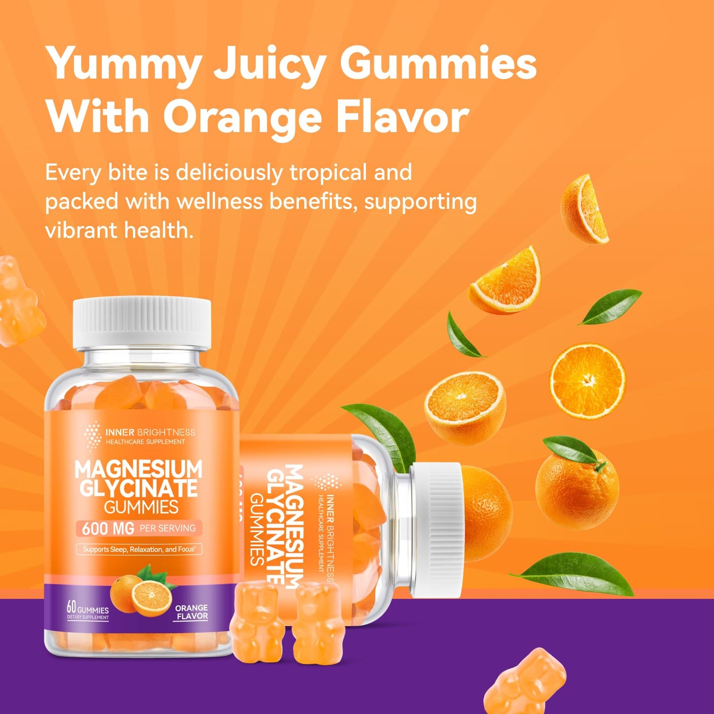 Magnesium Glycinate Gummies, 60 Capsules, 1 Pack, Orange Flavor