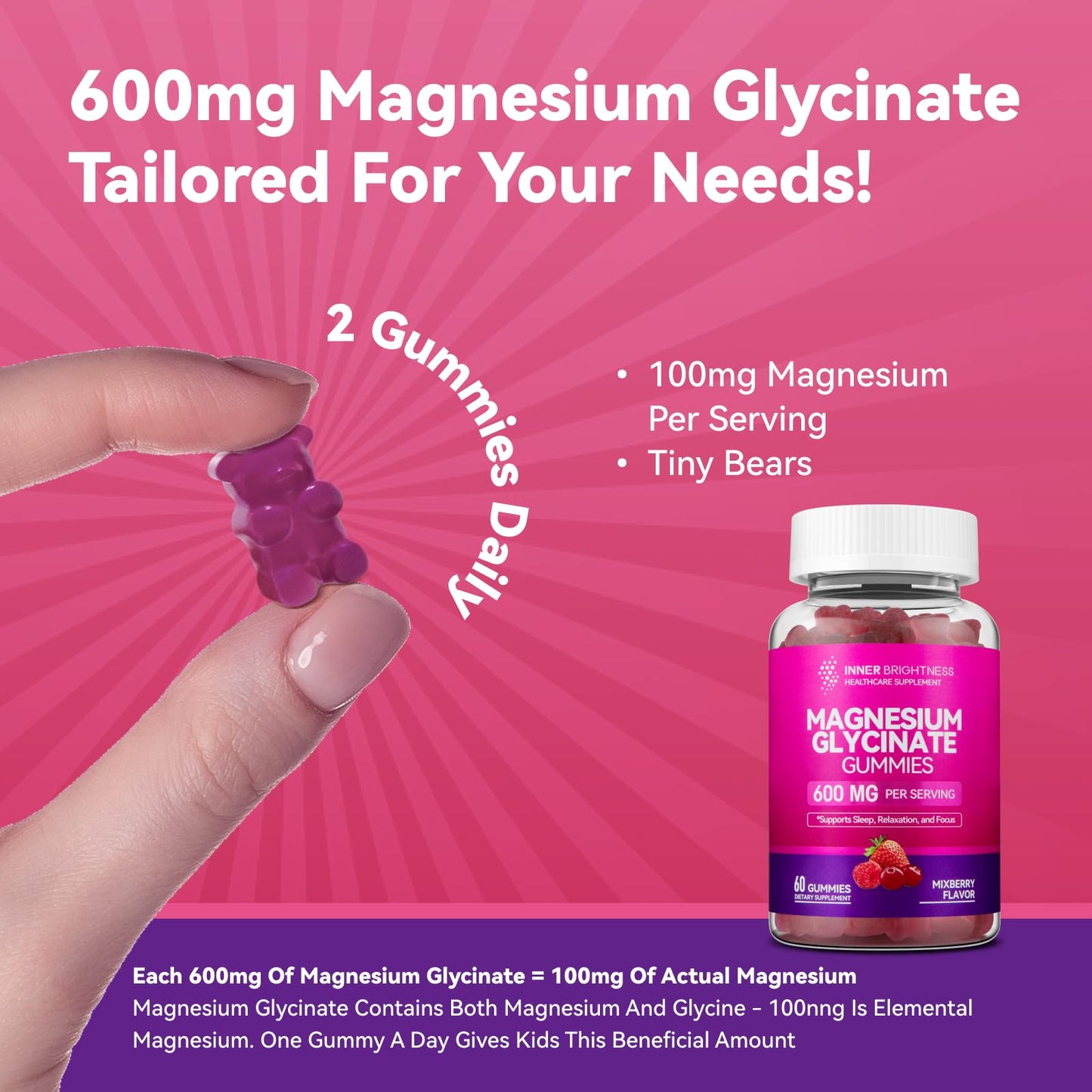 Magnesium Glycinate Gummies, 60 Capsules, 1 Pack, Mixed Berry Flavor