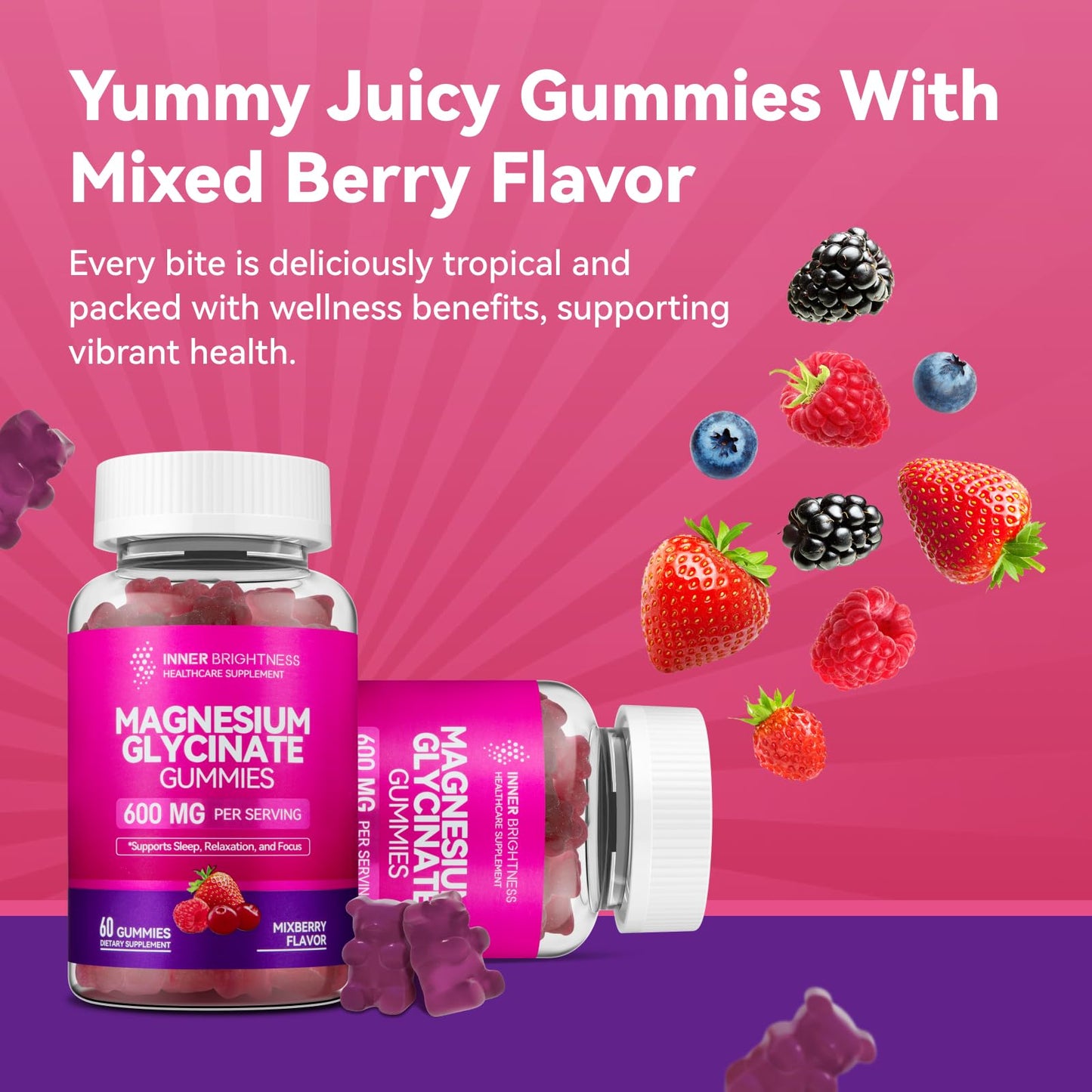 Magnesium Glycinate Gummies, 60 Capsules, 1 Pack, Mixed Berry Flavor