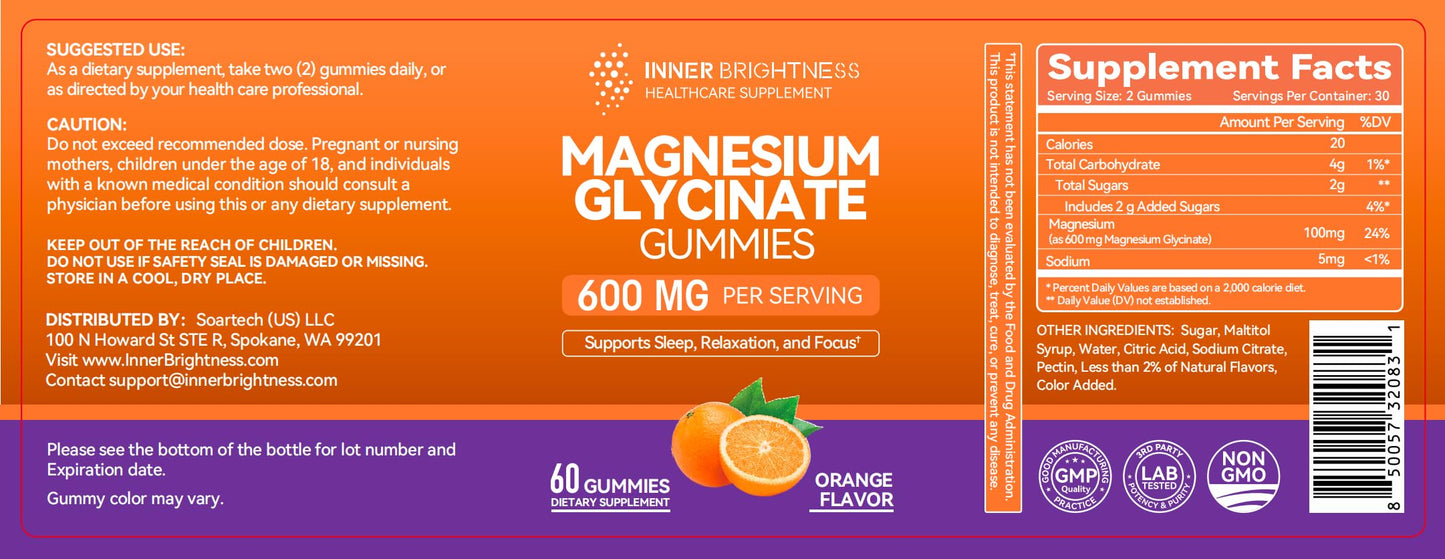 Magnesium Glycinate Gummies, 60 Capsules, 1 Pack, Orange Flavor