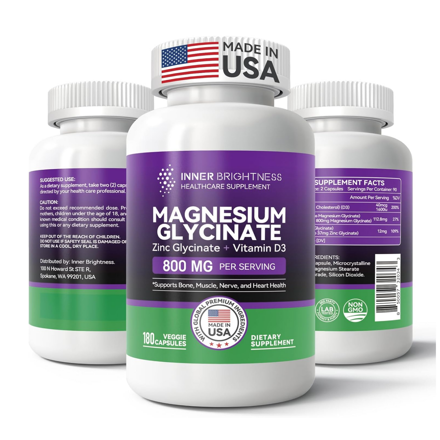 Magnesium Glycinate with Zinc & Vitamin D3,90 Capsules