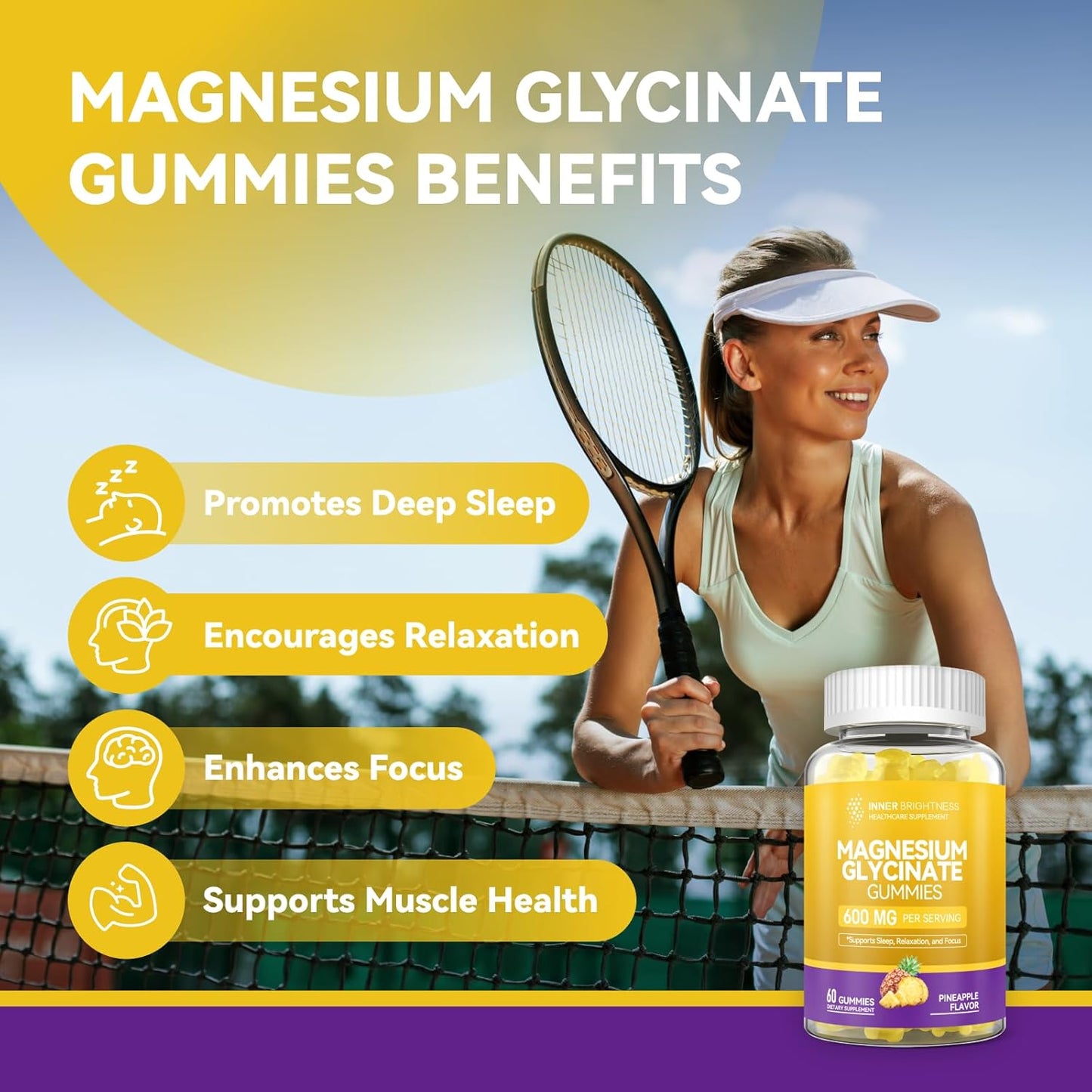 Magnesium Glycinate Gummies, 60 Capsules, 1 Pack, Pineapple Flavor