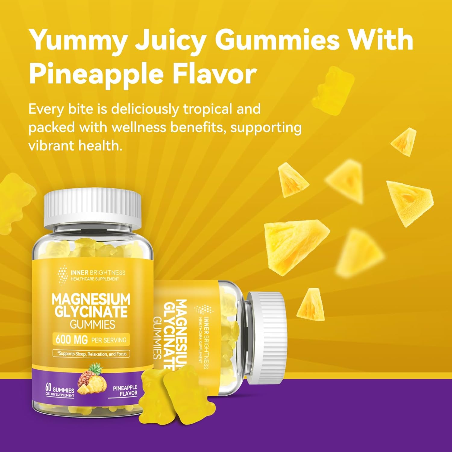 Magnesium Glycinate Gummies, 60 Capsules, Pineapple Flavor