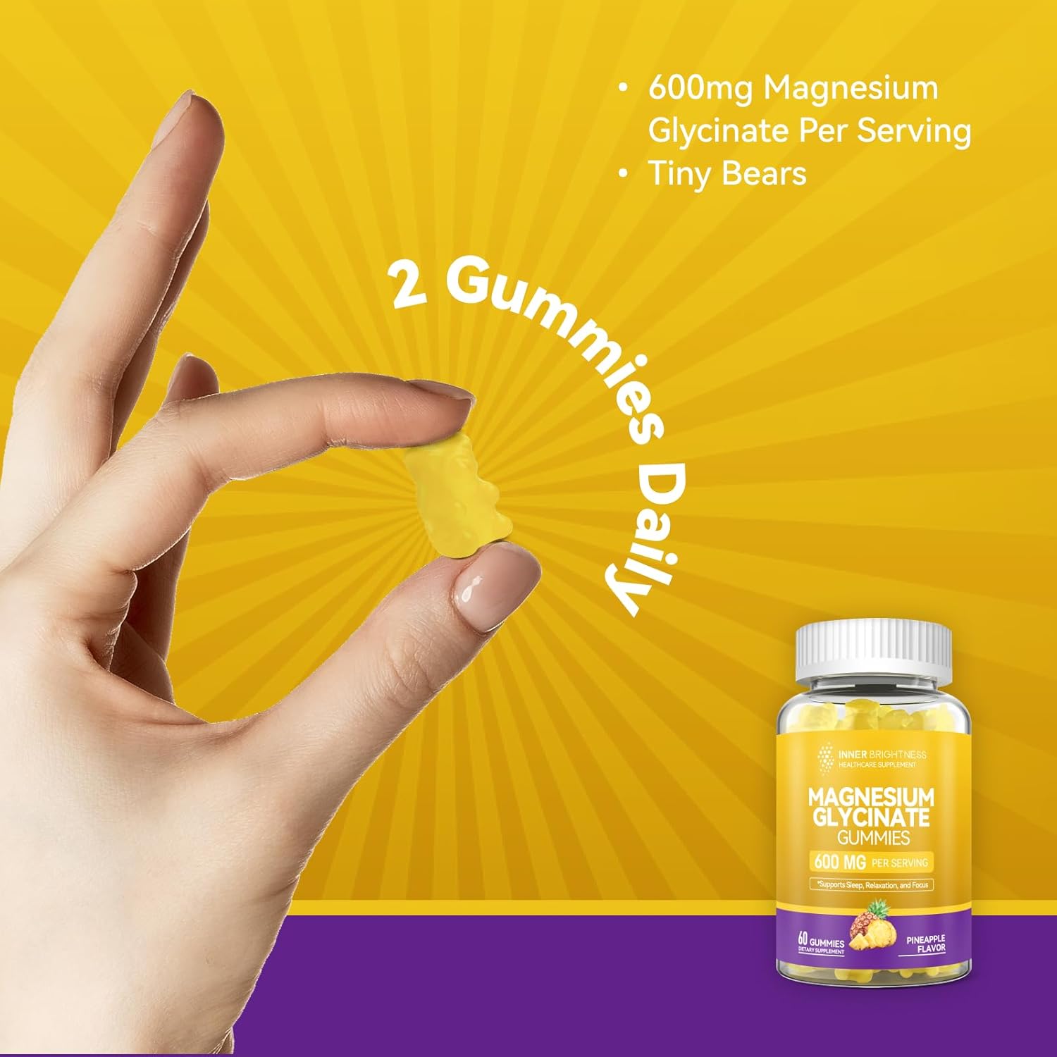 Magnesium Glycinate Gummies, 60 Capsules, Pineapple Flavor