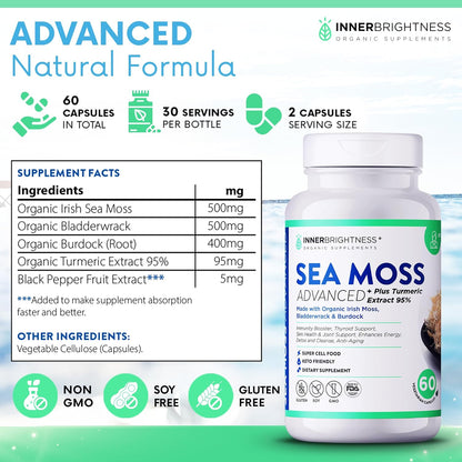 Irish Sea Moss, with Turmeric, Bladderwrack, Burdock Root, 60 Capsules, 1 Pack