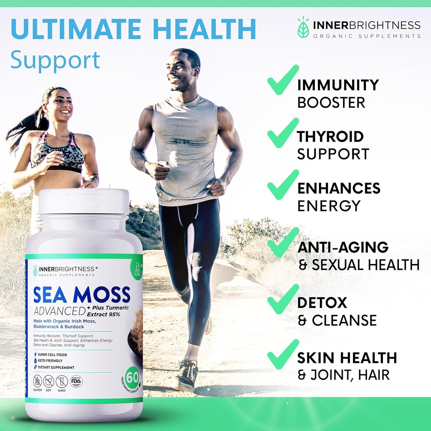 Irish Sea Moss, with Turmeric, Bladderwrack, Burdock Root, 60 Capsules, 1 Pack