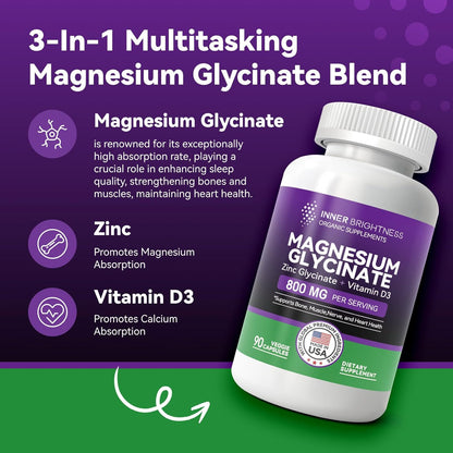 Magnesium Glycinate with Zinc & Vitamin D3, 180 Capsules, 1 Pack