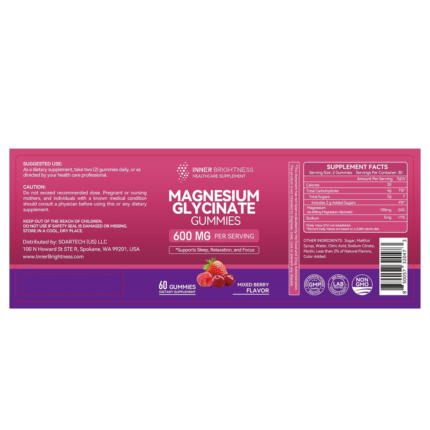 Magnesium Glycinate Gummies, 60 Capsules, 1 Pack, Mixed Berry Flavor
