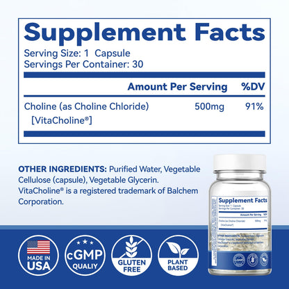 Prenatal Choline Supplements, 500mg Pure VitaCholine®, 30 Day Supply