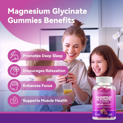 Magnesium Glycinate Gummies 600mg, 60 Capsules, 1 Pack, Grape Flavor