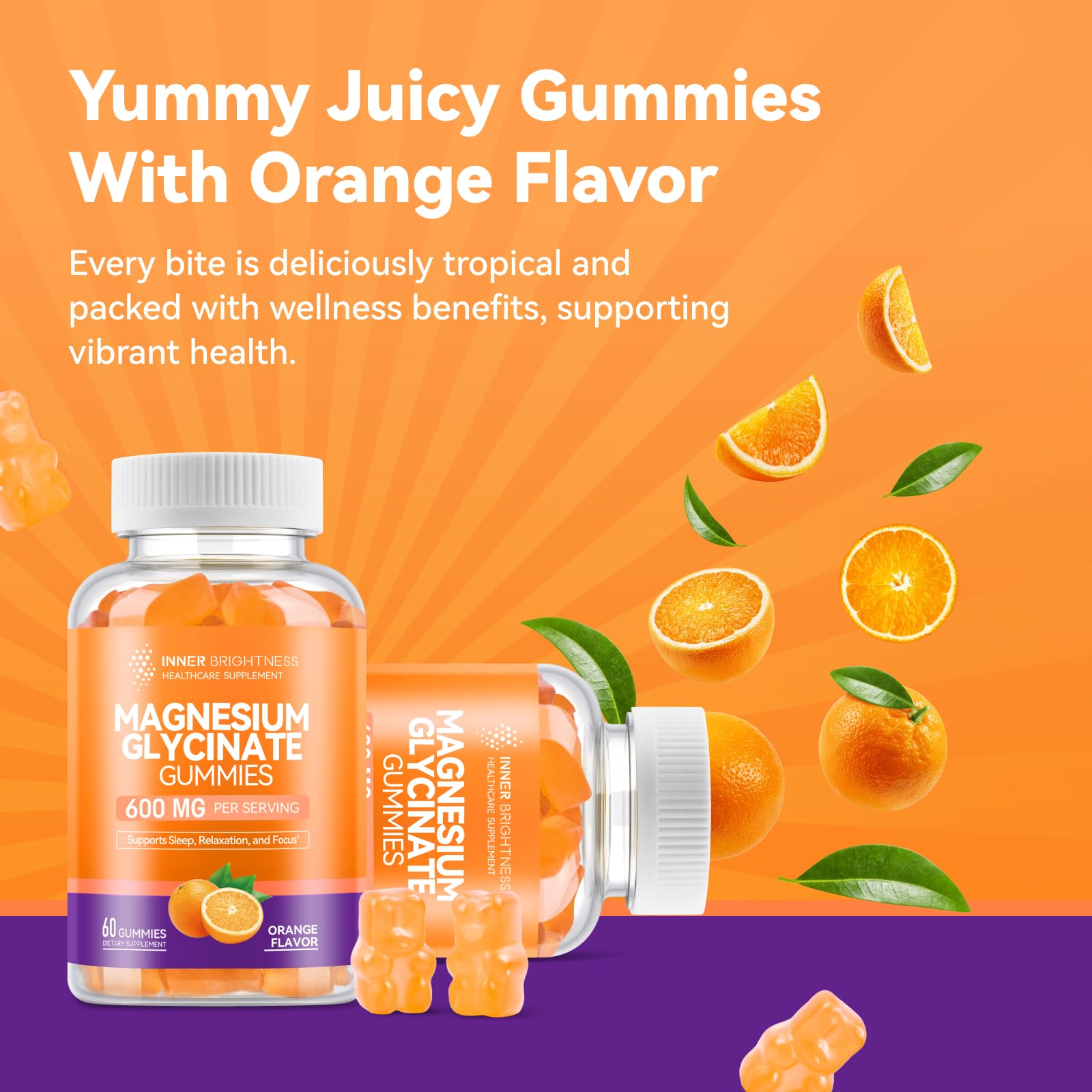 Magnesium Glycinate Gummies, 60 Capsules, Orange Flavor