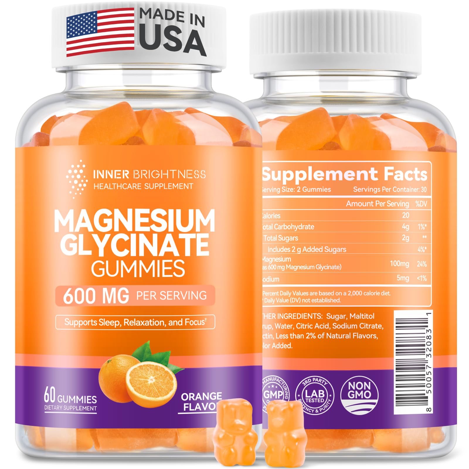Magnesium Glycinate Gummies, 60 Capsules, Orange Flavor