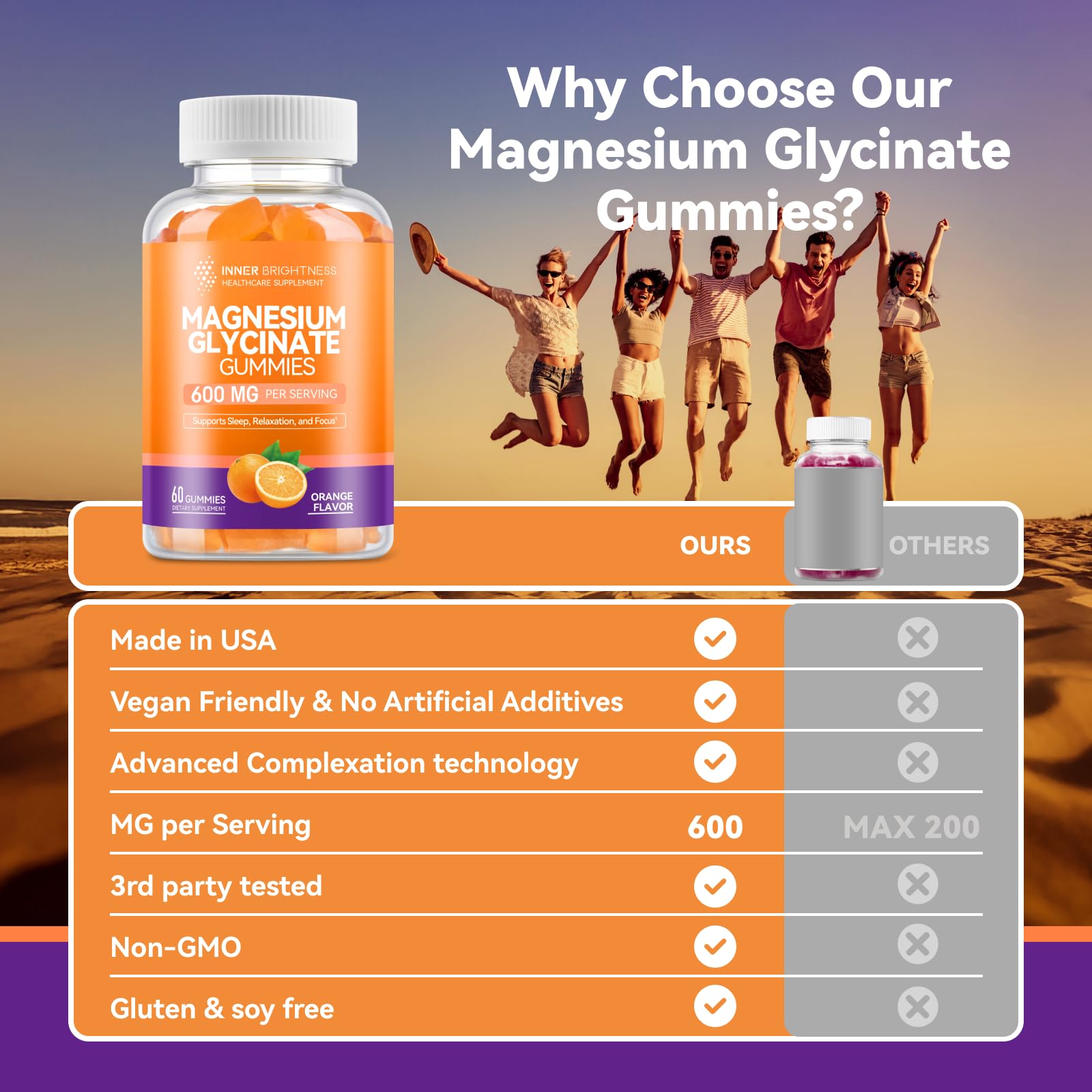 Magnesium Glycinate Gummies, 60 Capsules, Orange Flavor