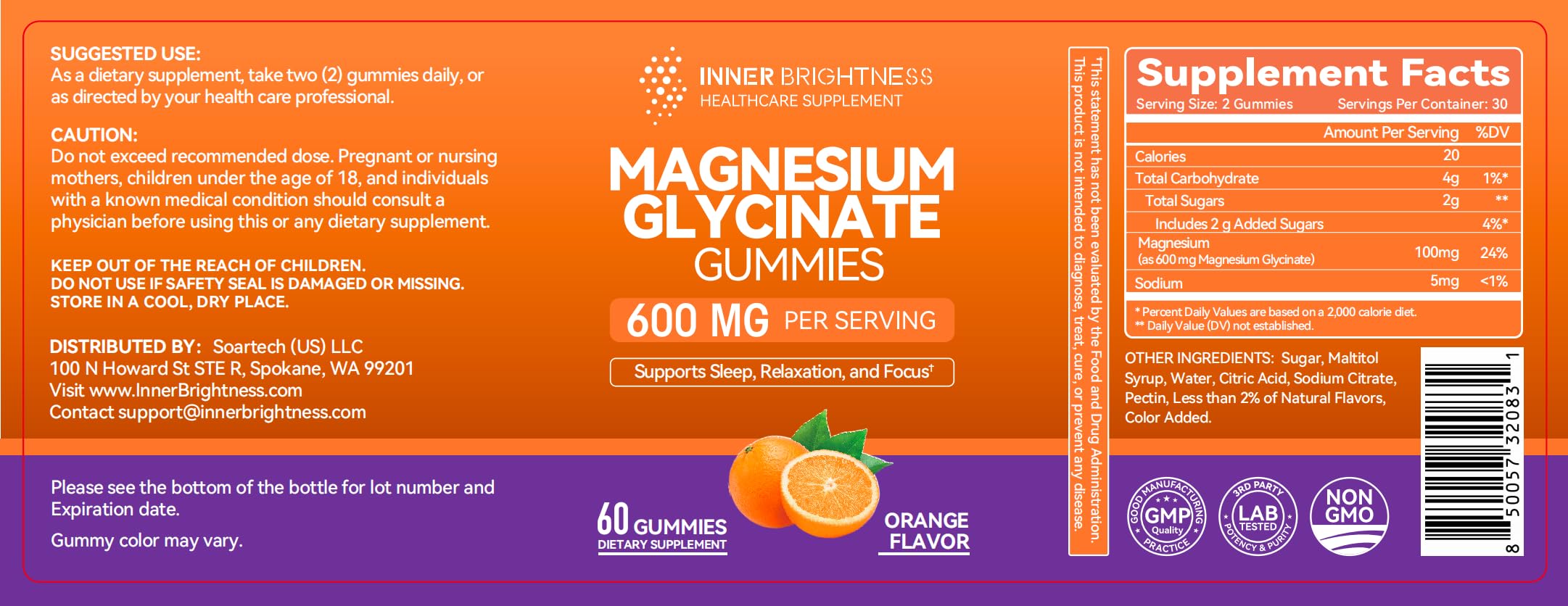 Magnesium Glycinate Gummies, 60 Capsules, Orange Flavor