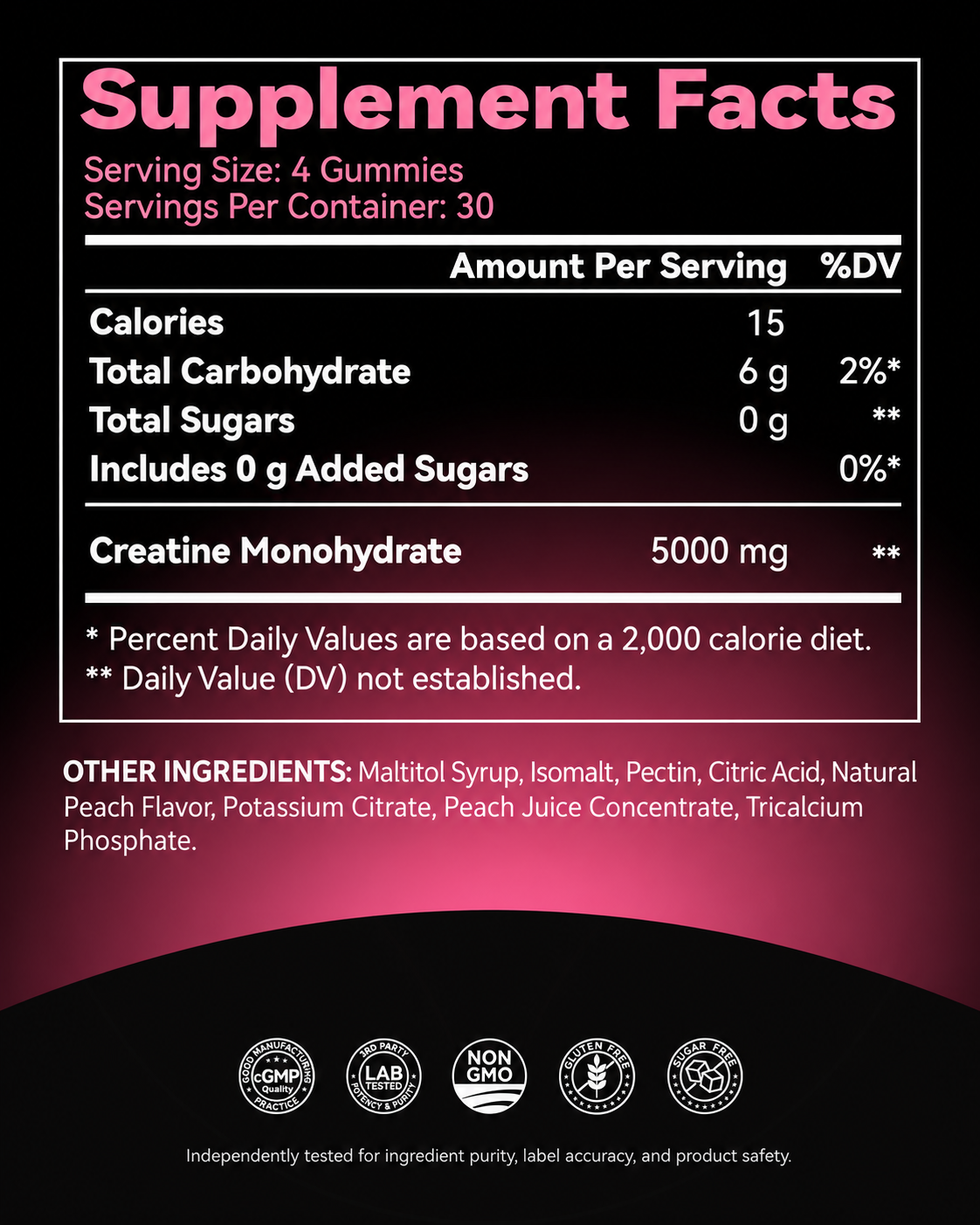 Creatine Monohydrate Gummies 5000mg Sugar Free Vegan - Chewable Creatine Chews for Muscle Growth, Strength & Energy Support, 120 Count Peach Flavor, Non-GMO, 3rd Party Tested