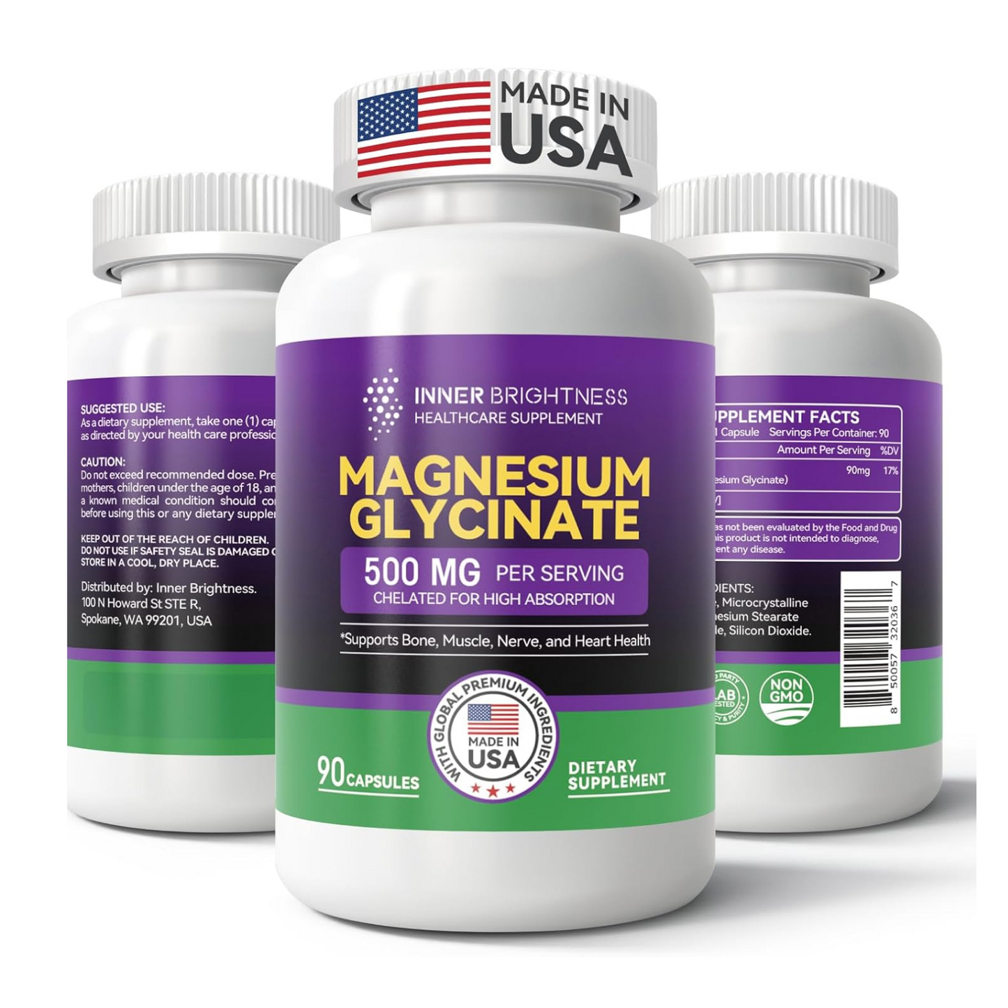 Magnesium Glycinate, 90 Pure Mg Capsules, 1 Pack