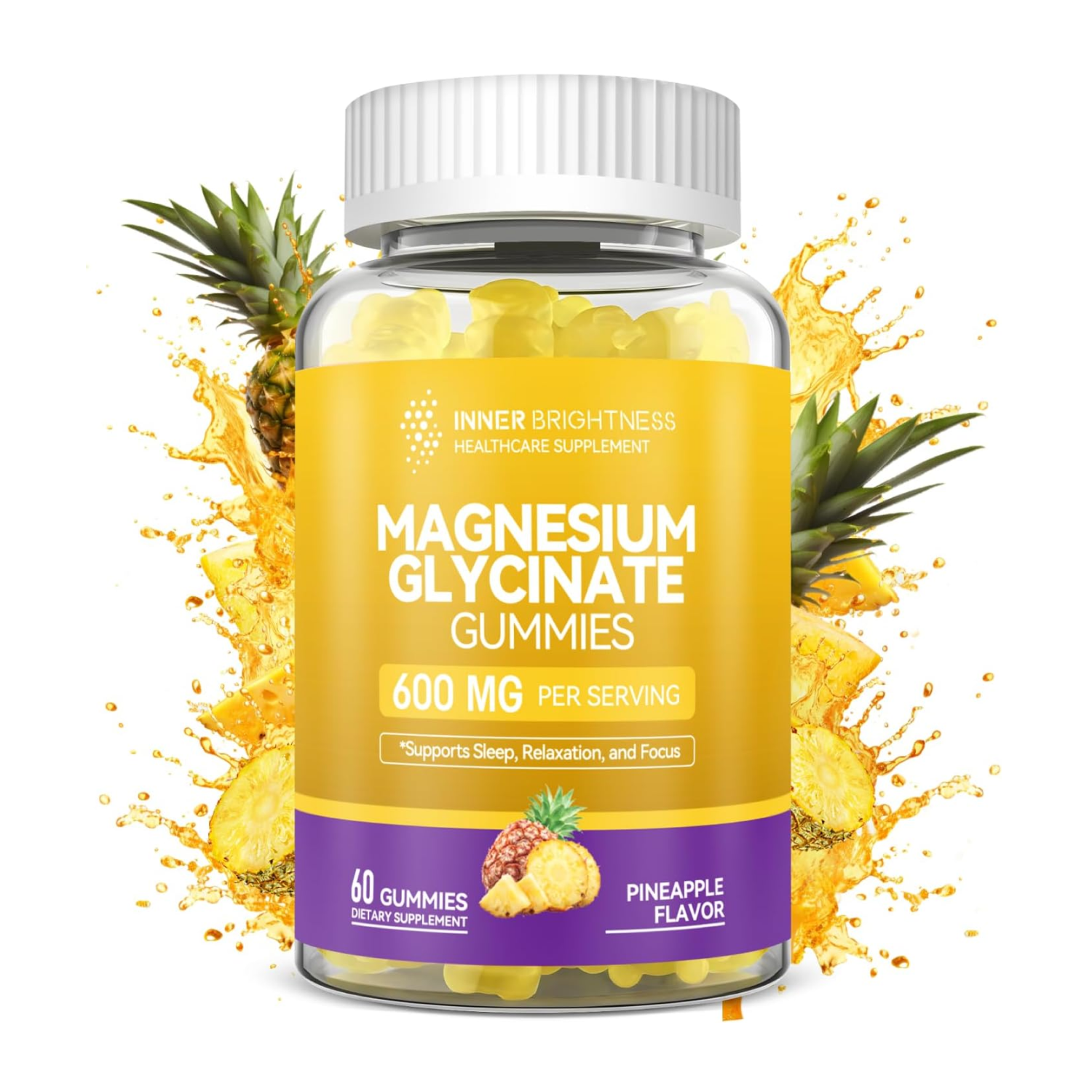 Magnesium Glycinate Gummies, 60 Capsules, Pineapple Flavor