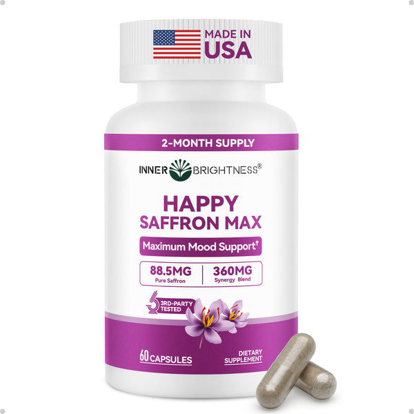 Saffron Supplements 88.5mg plus Magnesium, Ashwagandha & L-Theanine – Happy Saffron Max – Boost Energy & Mood, Support Eye & Heart Health – 60 Veg Capsules, Non-GMO, Made in USA, 2-Month Supply