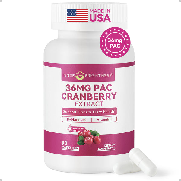 Cranberry Supplement 36 mg PAC with D-Mannose & Vitamin C, Cranberry Pills for Women, Cranberry Capsules, 3-in-1 Daily Urinary Tract Support, Soluble A-Type PACs, Vegan, Gluten-Free, 90 Capsules