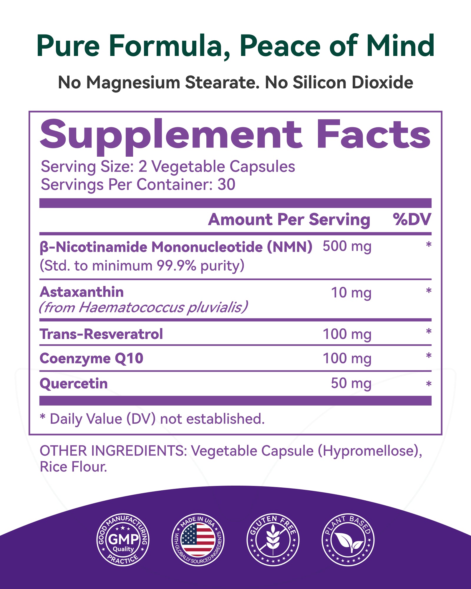 NMN Supplement 500mg, 99.9% High Purity, Supports NAD+ Levels & Cellular Energy, 5-in-1 Formula with Resveratrol & Astaxanthin, Non-GMO, Gluten-Free, 60 Capsules