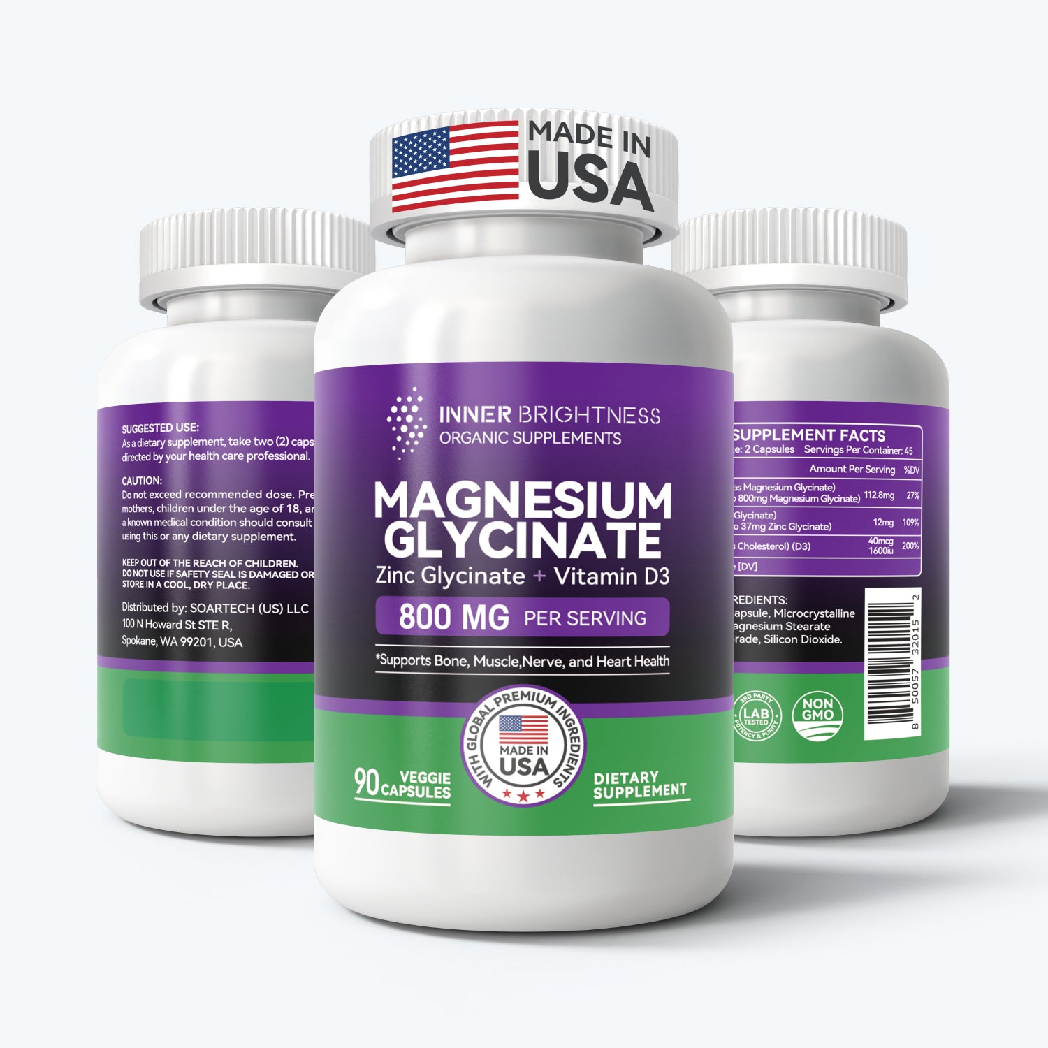 Magnesium Glycinate with Zinc & Vitamin D3,90 Capsules