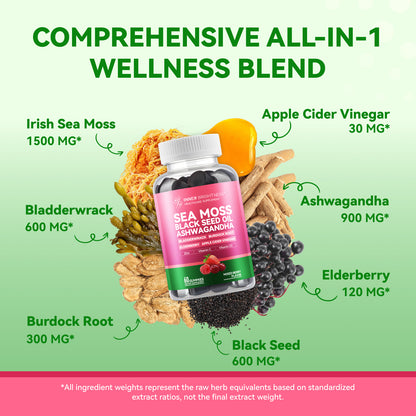 Sea Moss 4000mg Gummies with Ashwagandha，Mixed Berry Flavor – 60 Count