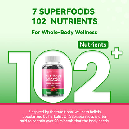 Sea Moss 4000mg Gummies with Ashwagandha，Mixed Berry Flavor – 60 Count