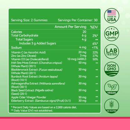 Sea Moss 4000mg Gummies with Ashwagandha，Mixed Berry Flavor – 60 Count