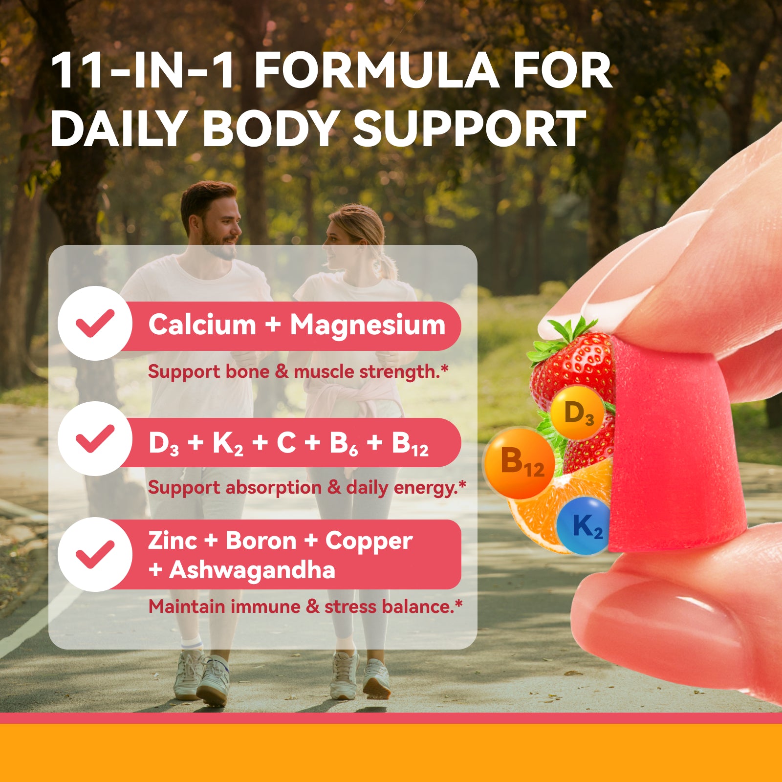 2 Pack Calcium Magnesium Zinc Gummies with Vitamin D3, K2, B12 & B6 for Women and Men, Calcium Citrate with Boron, Copper and Ashwagandha for Bone, Muscles, Calm Mood & Sleep Support, Immune Health