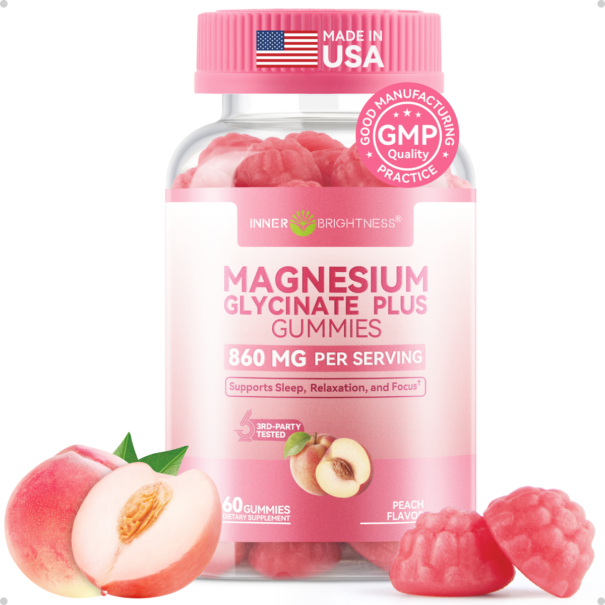 Magnesium Glycinate Complex Gummies 860mg Sugar-Free - Chewable Calm & Sleep Support with Magnesium Taurate & Citrate, Relaxation Supplement for Adults & Kids 4+, Peach Flavor, 60 Count