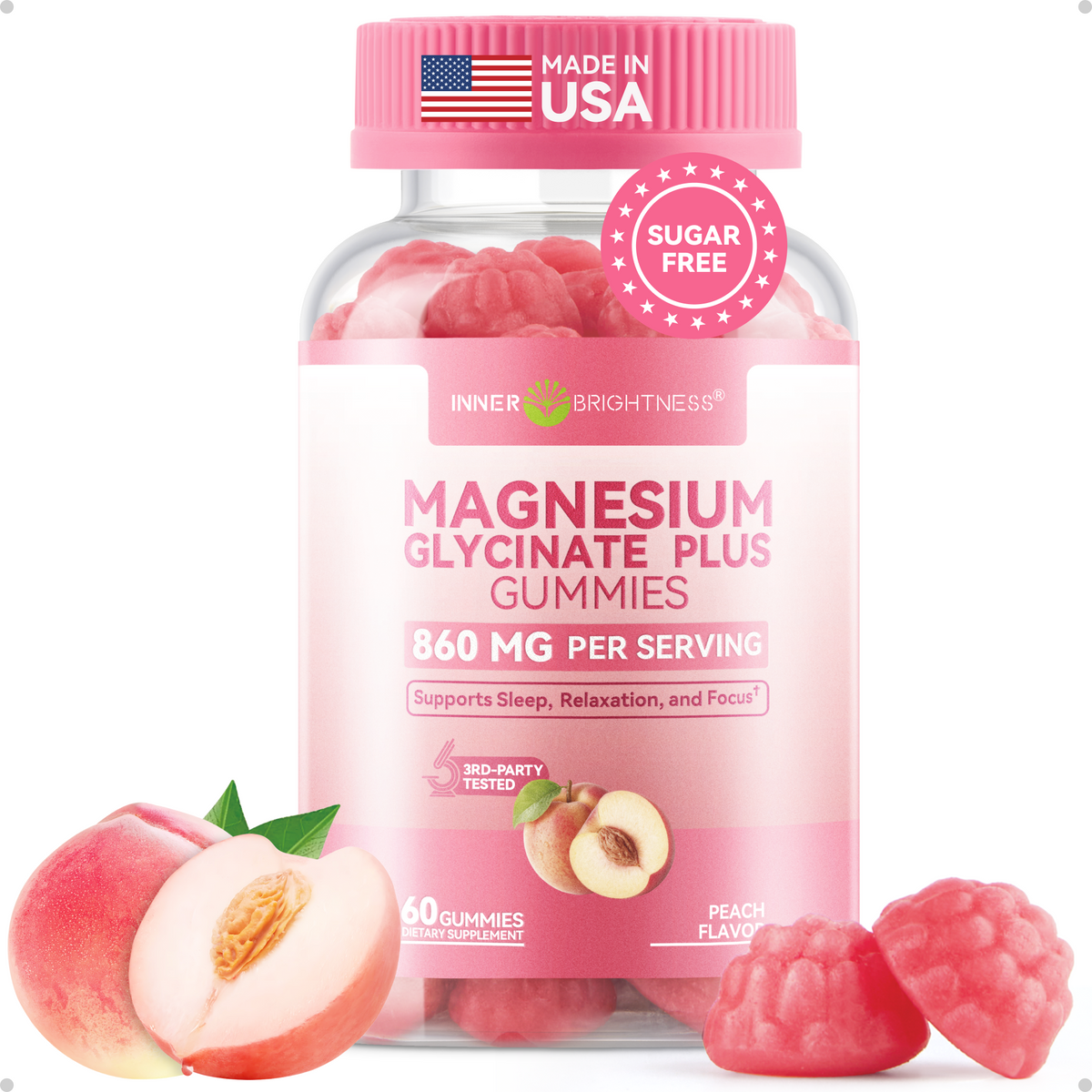 Magnesium Glycinate Complex Gummies 860mg Sugar-Free - Chewable Calm & Sleep Support with Magnesium Taurate & Citrate, Relaxation Supplement for Adults & Kids 4+, Peach Flavor, 60 Count