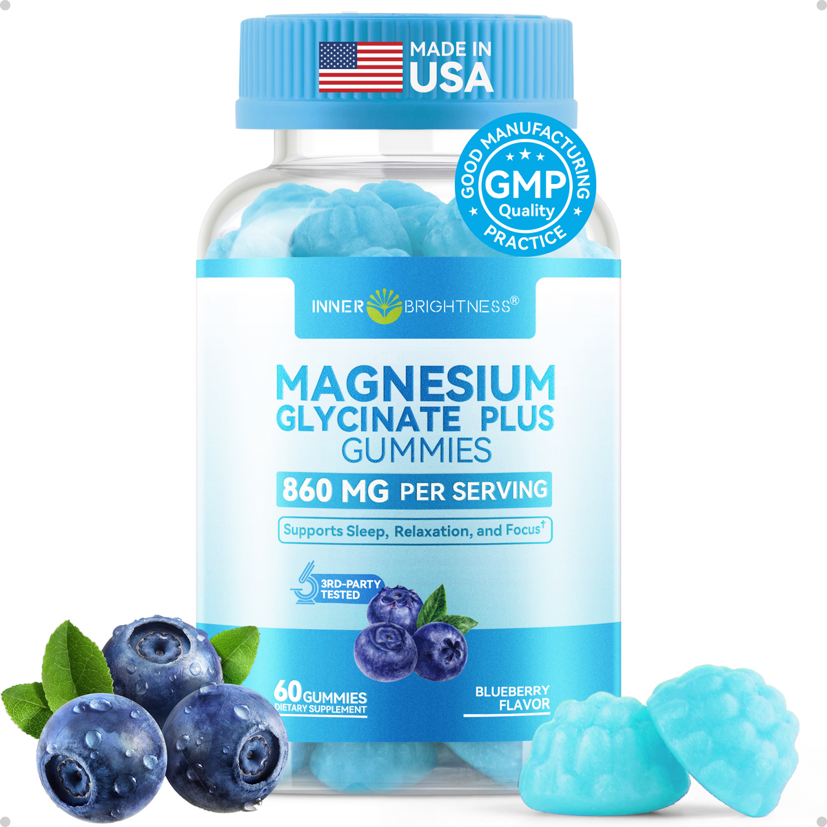 Magnesium Glycinate Complex Gummies 860mg Sugar-Free Melatonin-Free - High Absorption Chewable Sleep, Calm & Muscle Support with Bisglycinate Taurate Citrate, Gentle on Stomach, for Adults & Kids 4+, Blueberry Flavor, 60 Count