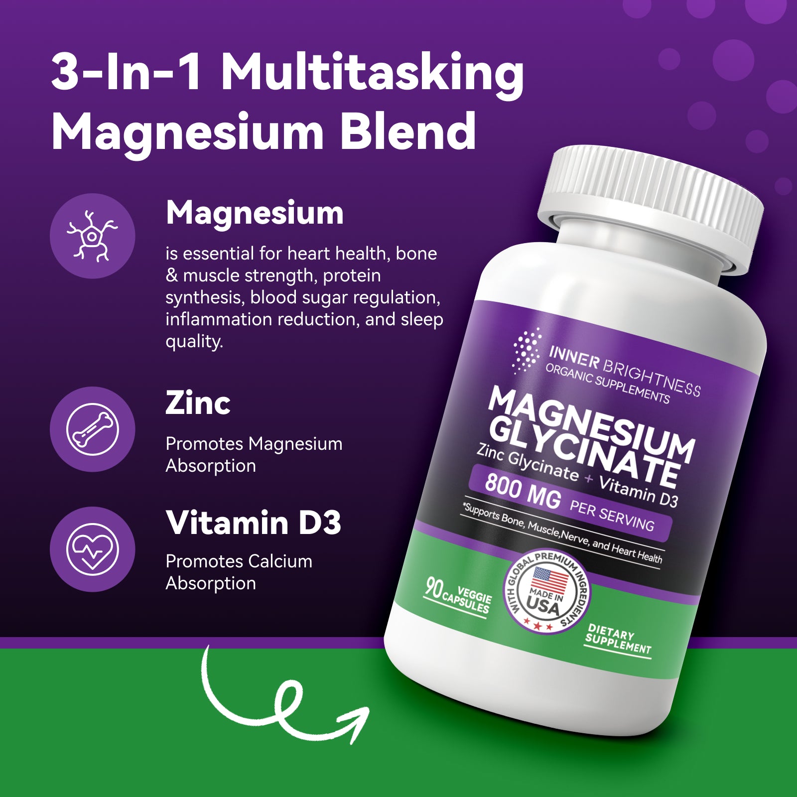 Magnesium Glycinate with Zinc & Vitamin D3,90 Capsules