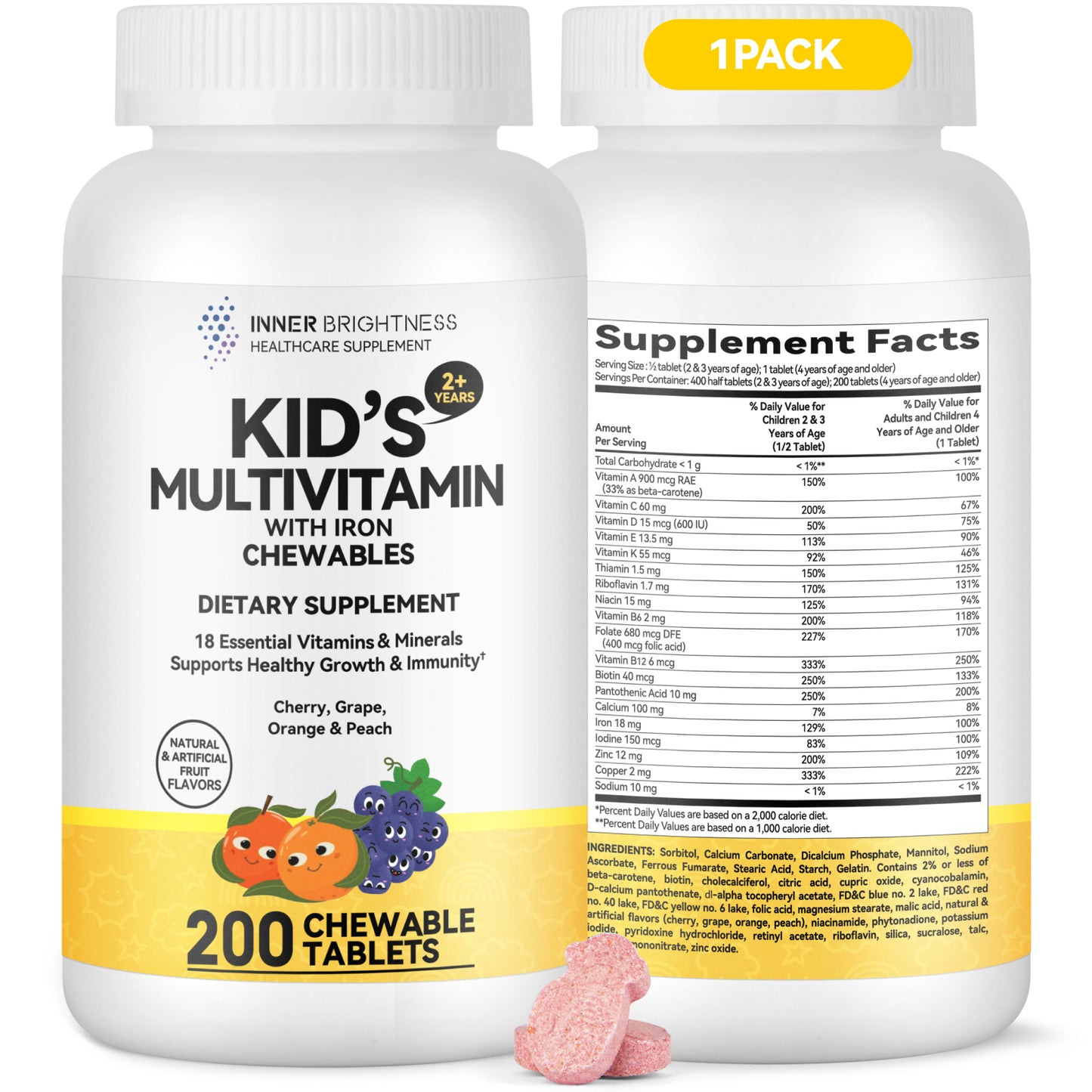 Children's chewable multivitamin, tropical fruit flavor, 200 Count