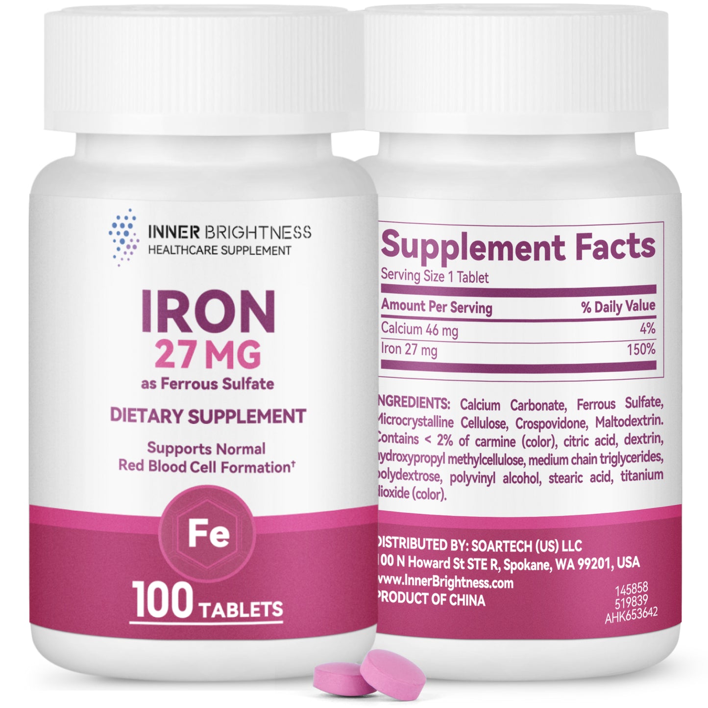 Iron Supplement, Iron 27mg Iron Supplement for Women, 100 Tablets