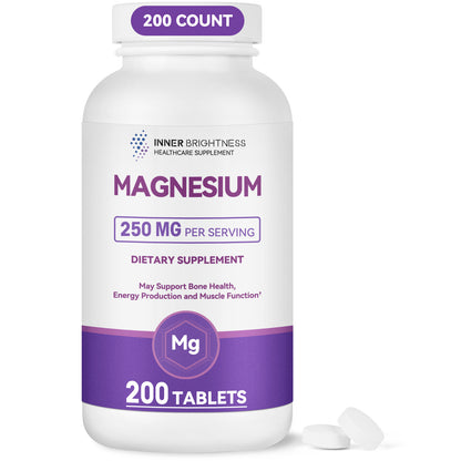 Pure Magnesium 250mg Supplement with Calcium – 200 Tablets