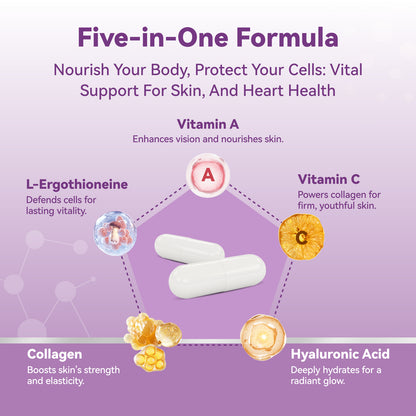 L-Ergothioneine Supplements with Hyaluronic Acid & Collagen for Women, 60ct