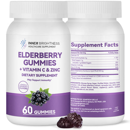 Elderberry Gummies, each containing 50 mg of extract, lemon-raspberry flavor, 60 Count