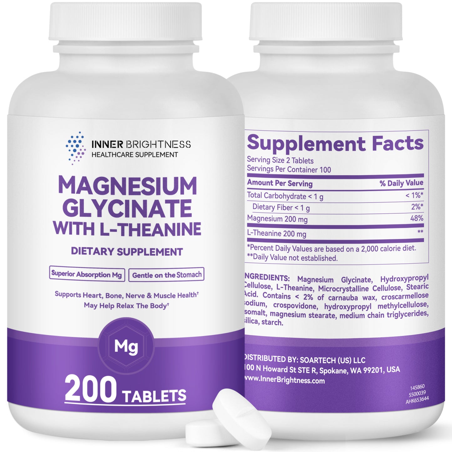 1400 mg pure glycine magnesium + 200 mg L-theanine,200 Tablets