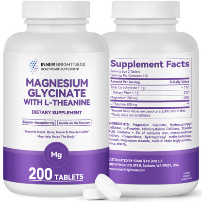 1400 mg pure glycine magnesium + 200 mg L-theanine,200 Tablets