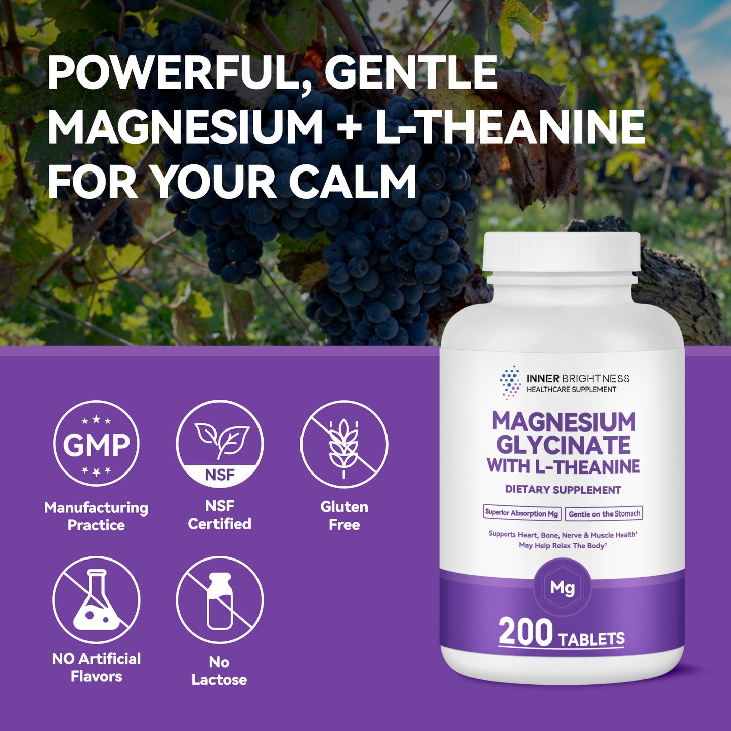 1400 mg pure glycine magnesium + 200 mg L-theanine,200 Tablets