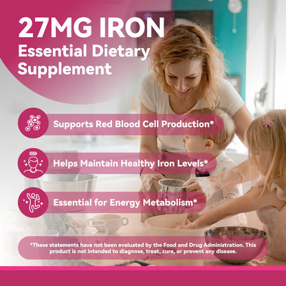 Iron Supplement, Iron 27mg Iron Supplement for Women, 100 Tablets