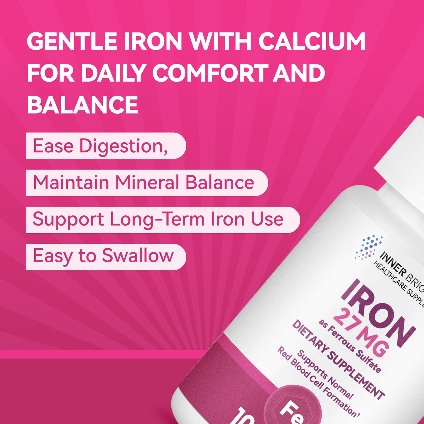 Iron Supplement, Iron 27mg Iron Supplement for Women, 100 Tablets