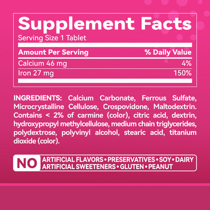 Iron Supplement, Iron 27mg Iron Supplement for Women, 100 Tablets