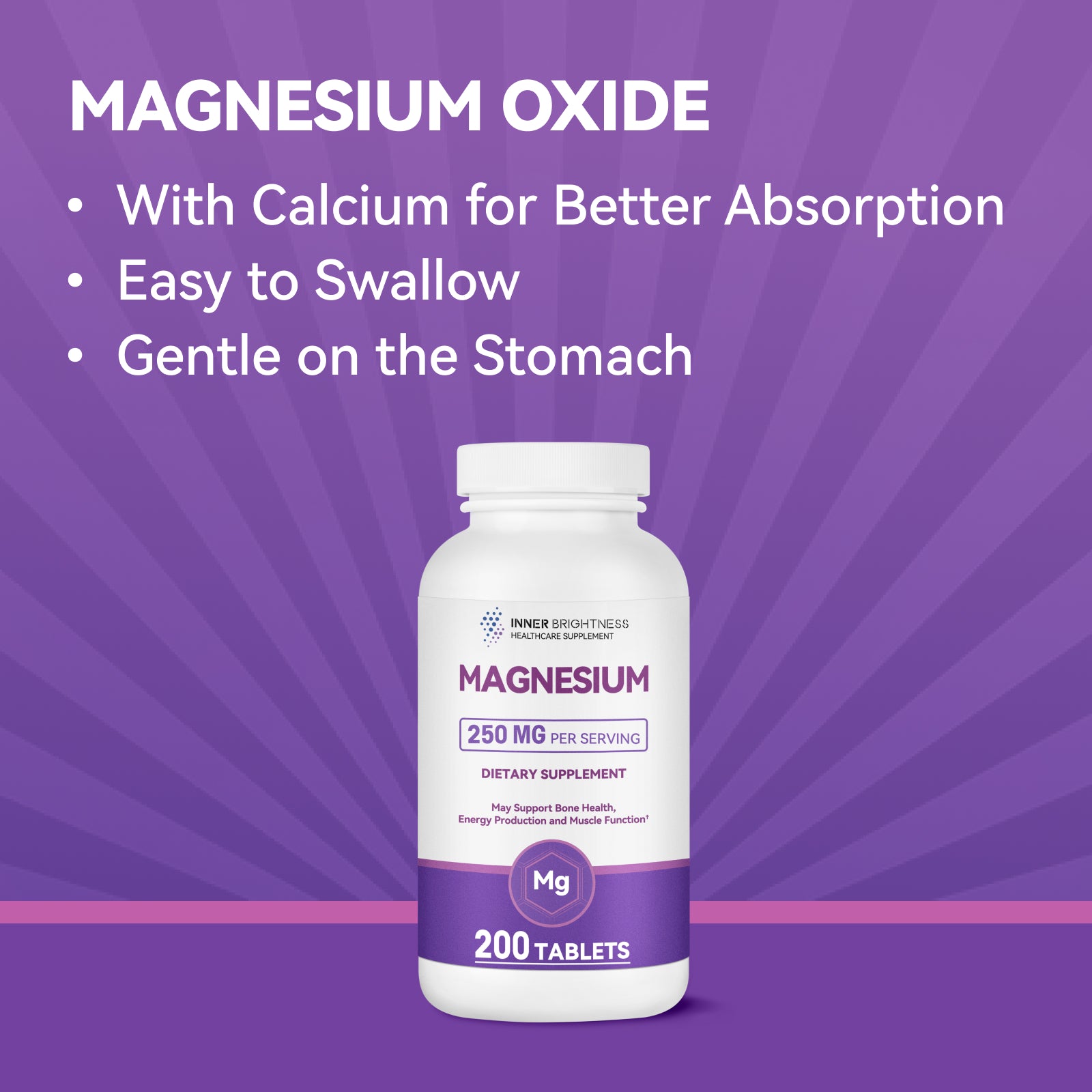 Pure Magnesium 250mg Supplement with Calcium – 200 Tablets