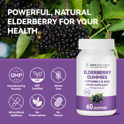 Elderberry Gummies, each containing 50 mg of extract, lemon-raspberry flavor, 60 Count